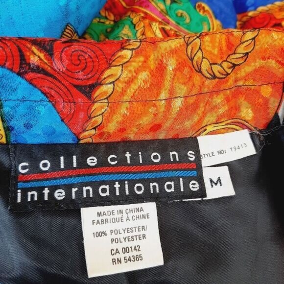 Vintage Silky Satin Retro Colorful Abstract Art Bomber Jacket Sz M - Picture 12 of 12